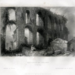Aqueduct of Valencs. 1839. Англия. Офорт на стали. W.H.Bartlett.