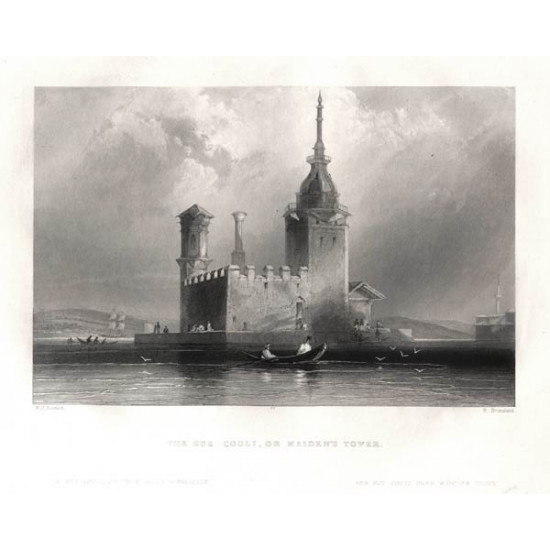 Английская гравюра. Девичья башня. 1830-е. Гравер Bartlett. ПРОДАНО