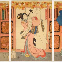 Гейши и самурай. Тойокини. Триптих. Сер. 19 в. Япония.