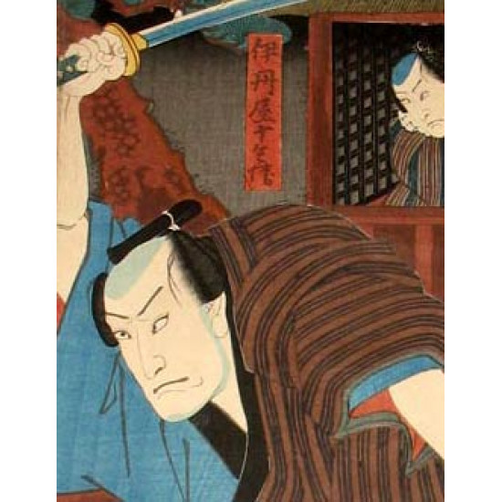 Тойокини. Самурай. 1840-е. Япония. Цветная ксилография. ОРИГИНАЛ