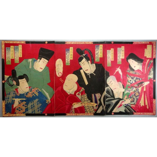 Кунимаса 4-й Баидо. Триптих "6 поэтов". 1880. Япония. Цветная ксилография. ОРИГИНАЛ