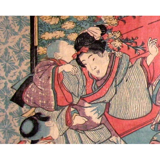 Кунисада. 1850-е. Диптих "День девочек". Япония. Цветная ксилография. ОРИГИНАЛ