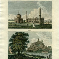 Аркот (Индия). Arkot. Старинная цветная гравюра. 18 век.