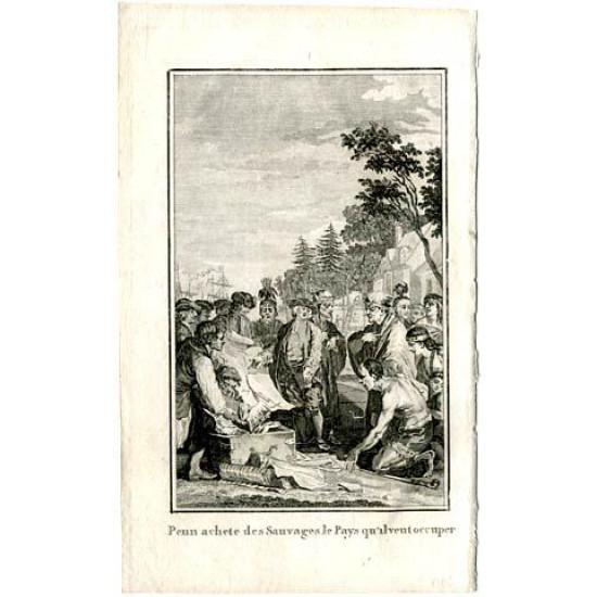 Старинная гравюра. Уильям Пенн и индейцы. 1780. Англия.