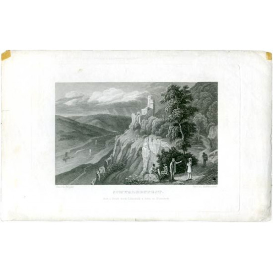 Гравюра № 316. Вид на реку и старинное поместье. 1840-е. Германия. Авторская мастерская.