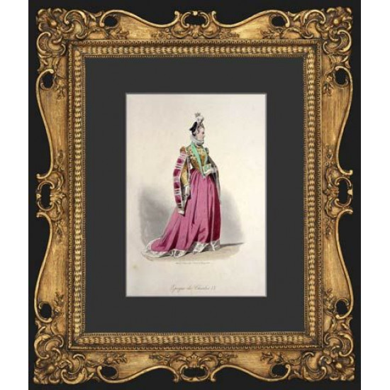 Гравюра № 220. Придворная дама, Чарльз IX. Париж. 1840-е. Многоцветная гравюра!