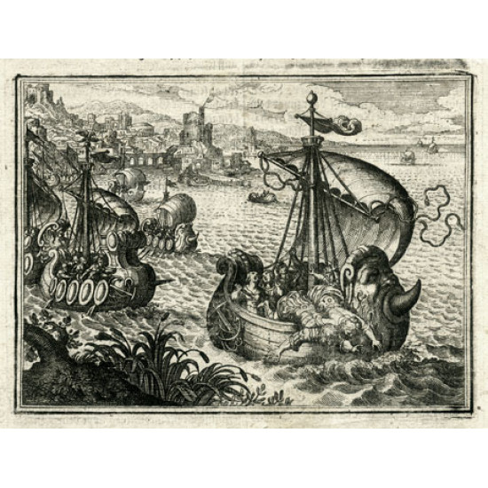 Гравюра № 409. Корабли. 1657. Германия. Ксилография. Merian Gottfried. ПРОДАНО