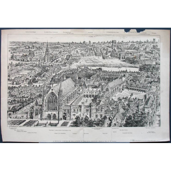 Гравюра № 469. Карта-реконструкция Лондона 16-го века. 1897 г. Англия ПРОДАНО