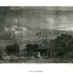 Вифлеем. Вид на крепость Иерусалима. Bethlehem. 1830-е. Германия. Офорт.
