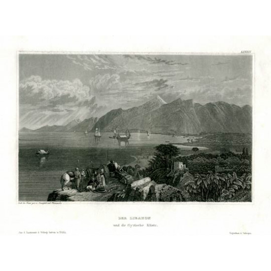 Гравюра № 335. Lebanon, und die Sirische Kuste. 1830-е. Германия, гравюра на стали.