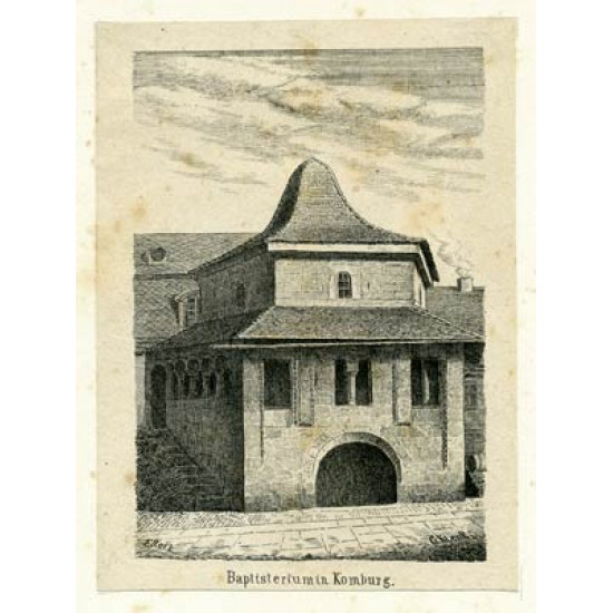 Гравюра № 384. Baptisterium in Komburg. Германия. 19 в. Офорт.